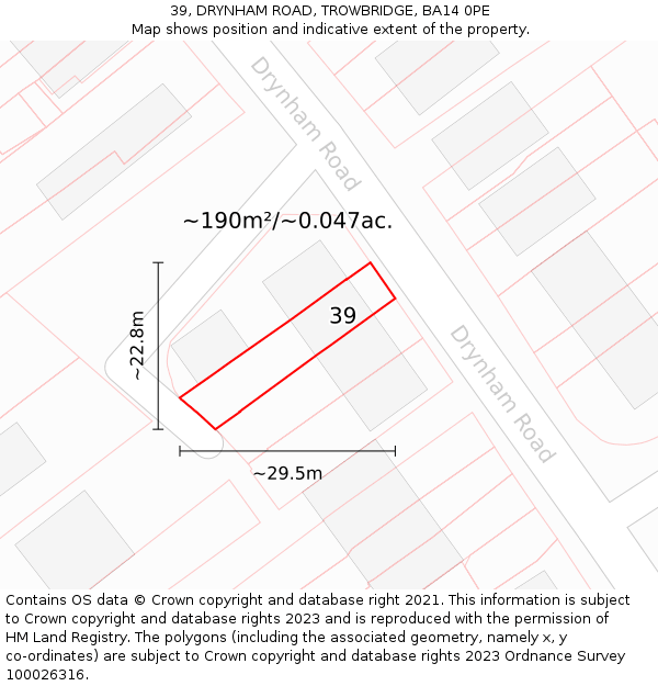 39, DRYNHAM ROAD, TROWBRIDGE, BA14 0PE: Plot and title map