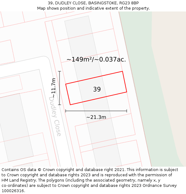 39, DUDLEY CLOSE, BASINGSTOKE, RG23 8BP: Plot and title map