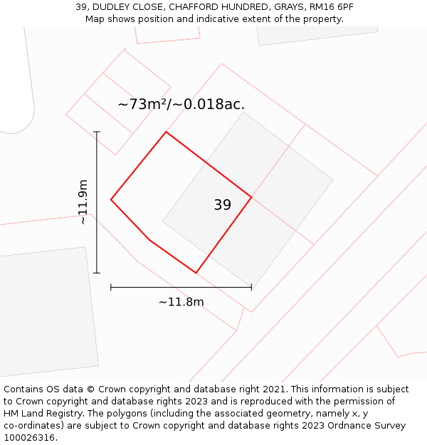 39, DUDLEY CLOSE, CHAFFORD HUNDRED, GRAYS, RM16 6PF: Plot and title map