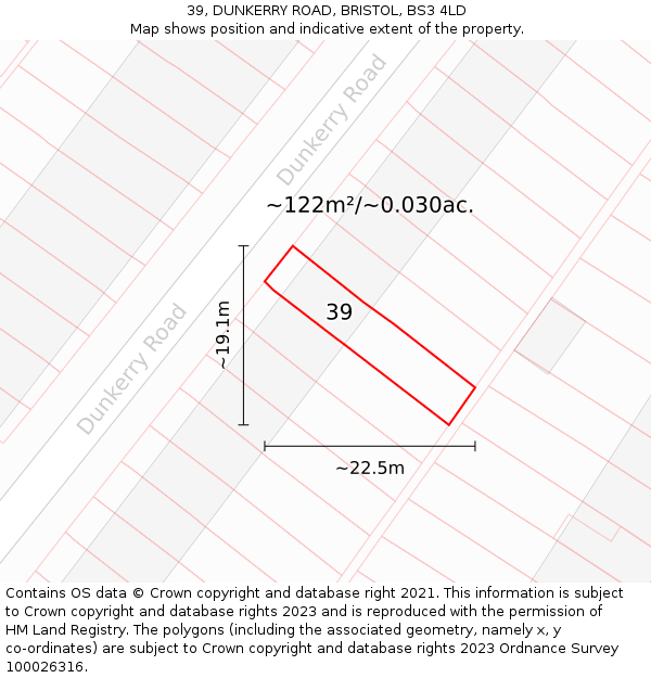 39, DUNKERRY ROAD, BRISTOL, BS3 4LD: Plot and title map