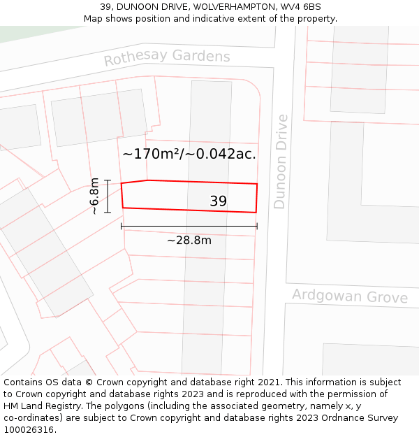 39, DUNOON DRIVE, WOLVERHAMPTON, WV4 6BS: Plot and title map