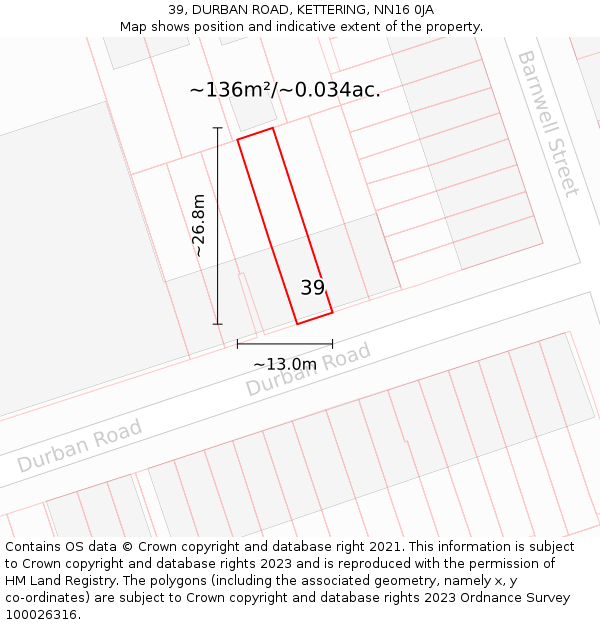 39, DURBAN ROAD, KETTERING, NN16 0JA: Plot and title map