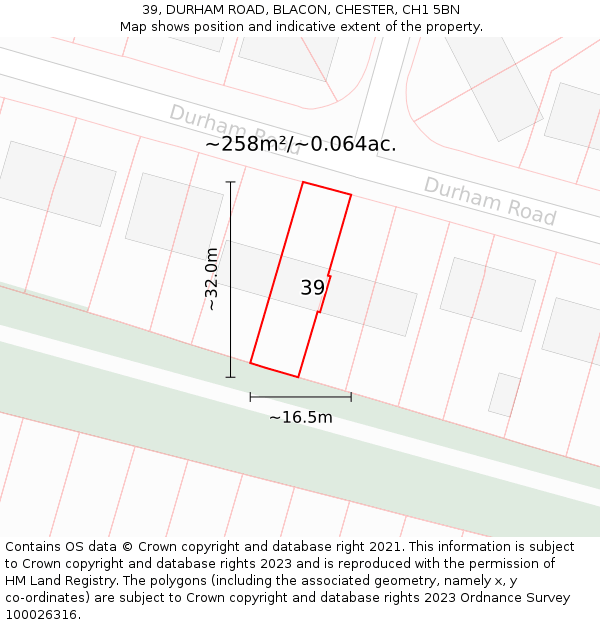 39, DURHAM ROAD, BLACON, CHESTER, CH1 5BN: Plot and title map