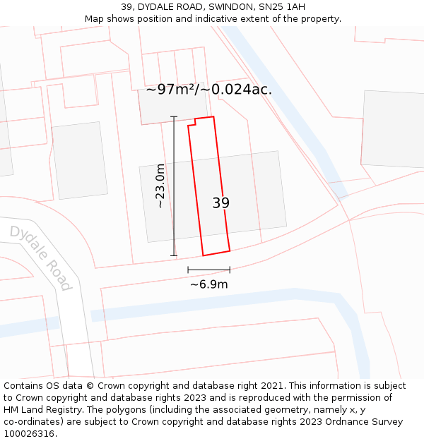 39, DYDALE ROAD, SWINDON, SN25 1AH: Plot and title map