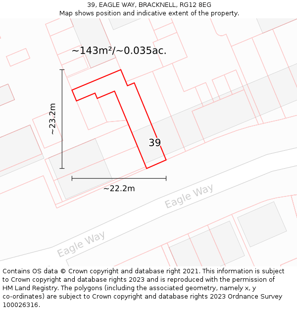 39, EAGLE WAY, BRACKNELL, RG12 8EG: Plot and title map