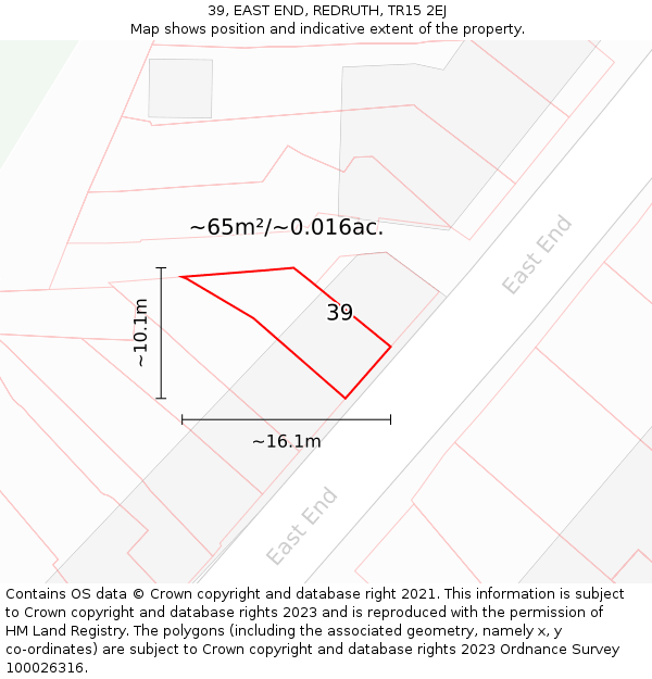 39, EAST END, REDRUTH, TR15 2EJ: Plot and title map