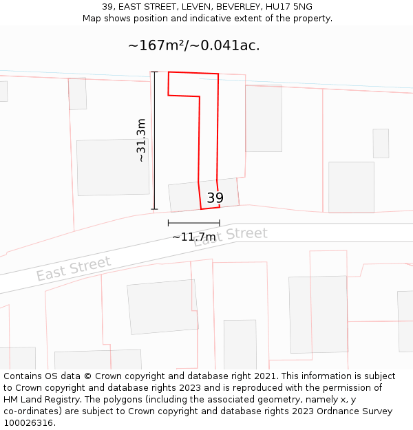 39, EAST STREET, LEVEN, BEVERLEY, HU17 5NG: Plot and title map