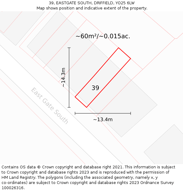 39, EASTGATE SOUTH, DRIFFIELD, YO25 6LW: Plot and title map