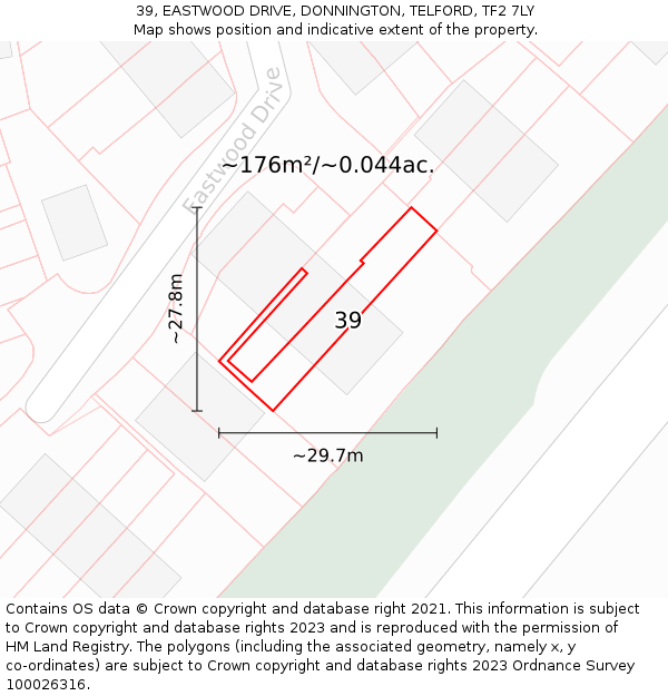 39, EASTWOOD DRIVE, DONNINGTON, TELFORD, TF2 7LY: Plot and title map
