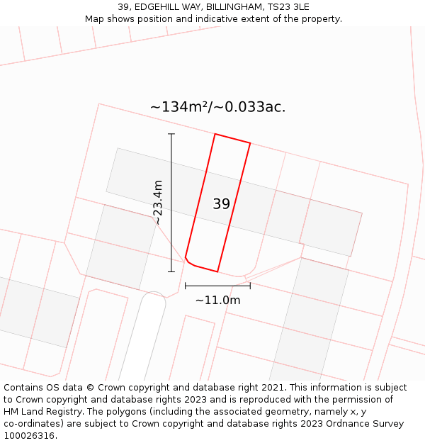 39, EDGEHILL WAY, BILLINGHAM, TS23 3LE: Plot and title map