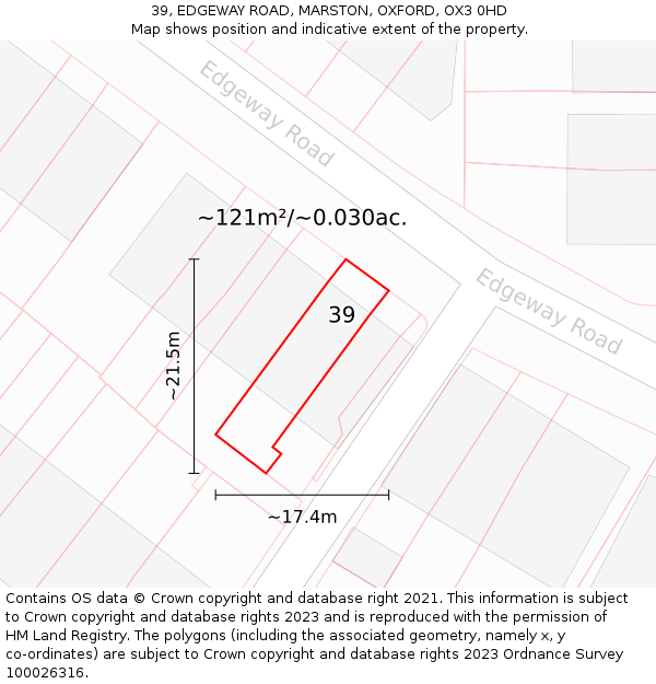 39, EDGEWAY ROAD, MARSTON, OXFORD, OX3 0HD: Plot and title map
