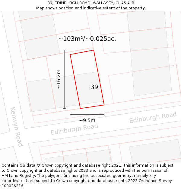 39, EDINBURGH ROAD, WALLASEY, CH45 4LR: Plot and title map