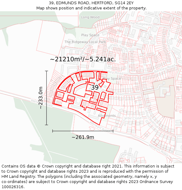 39, EDMUNDS ROAD, HERTFORD, SG14 2EY: Plot and title map