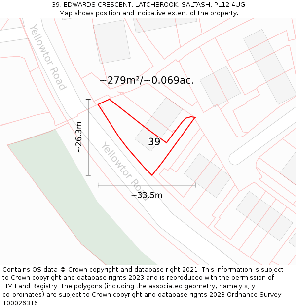 39, EDWARDS CRESCENT, LATCHBROOK, SALTASH, PL12 4UG: Plot and title map