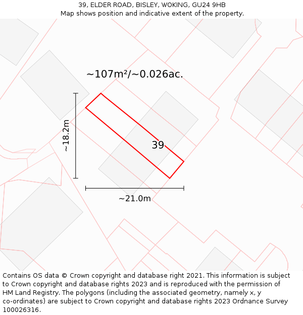 39, ELDER ROAD, BISLEY, WOKING, GU24 9HB: Plot and title map