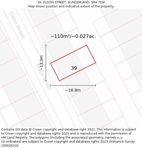 39, ELDON STREET, SUNDERLAND, SR4 7DW: Plot and title map