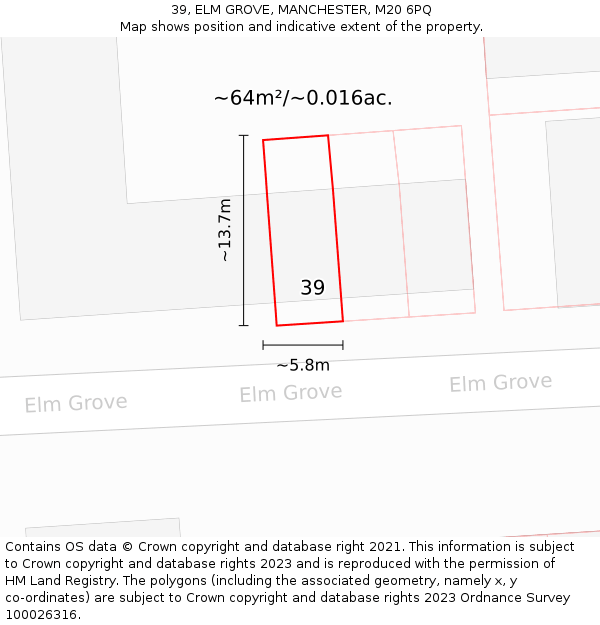 39, ELM GROVE, MANCHESTER, M20 6PQ: Plot and title map