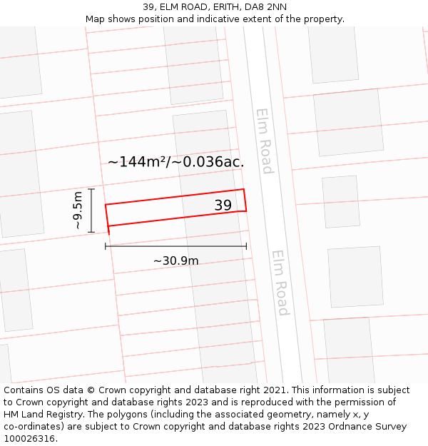 39, ELM ROAD, ERITH, DA8 2NN: Plot and title map