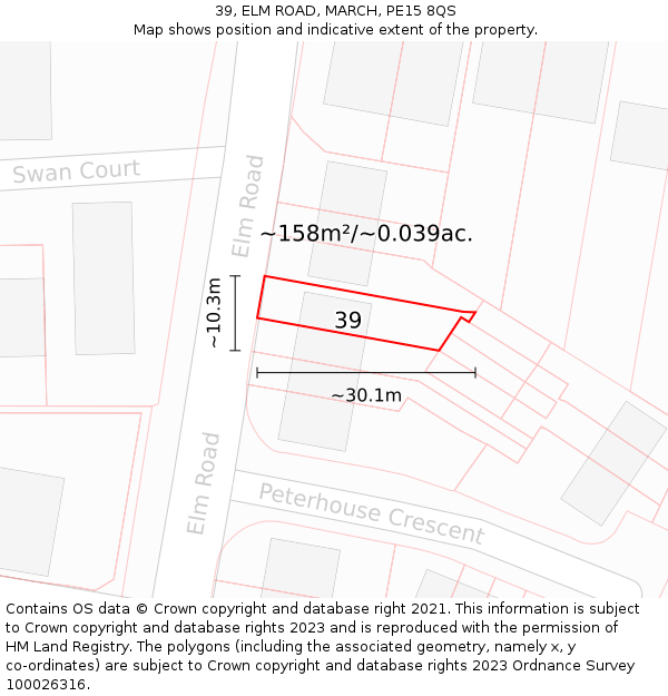 39, ELM ROAD, MARCH, PE15 8QS: Plot and title map