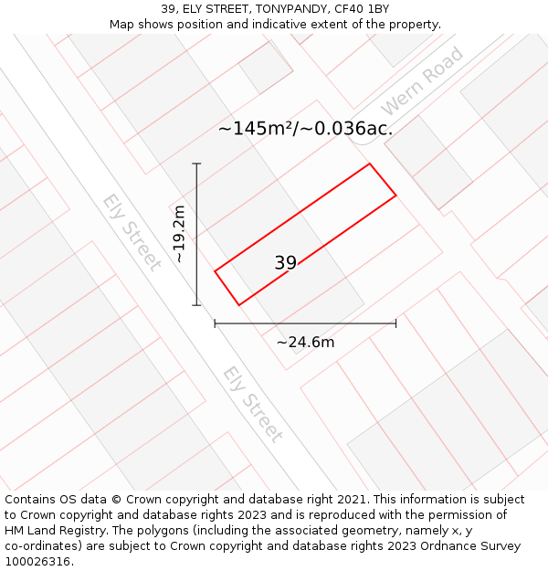 39, ELY STREET, TONYPANDY, CF40 1BY: Plot and title map