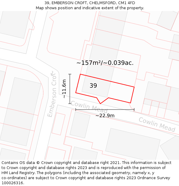 39, EMBERSON CROFT, CHELMSFORD, CM1 4FD: Plot and title map