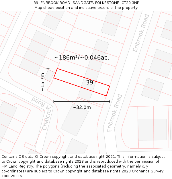 39, ENBROOK ROAD, SANDGATE, FOLKESTONE, CT20 3NP: Plot and title map