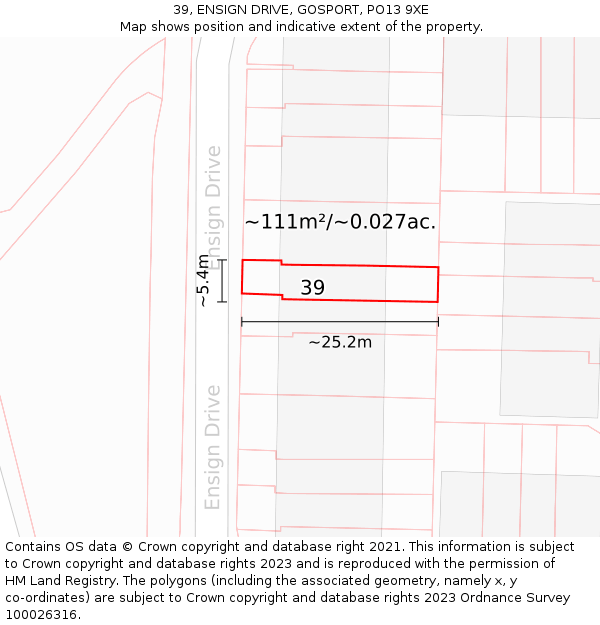39, ENSIGN DRIVE, GOSPORT, PO13 9XE: Plot and title map
