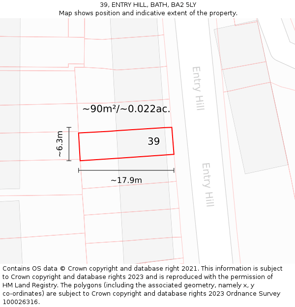 39, ENTRY HILL, BATH, BA2 5LY: Plot and title map