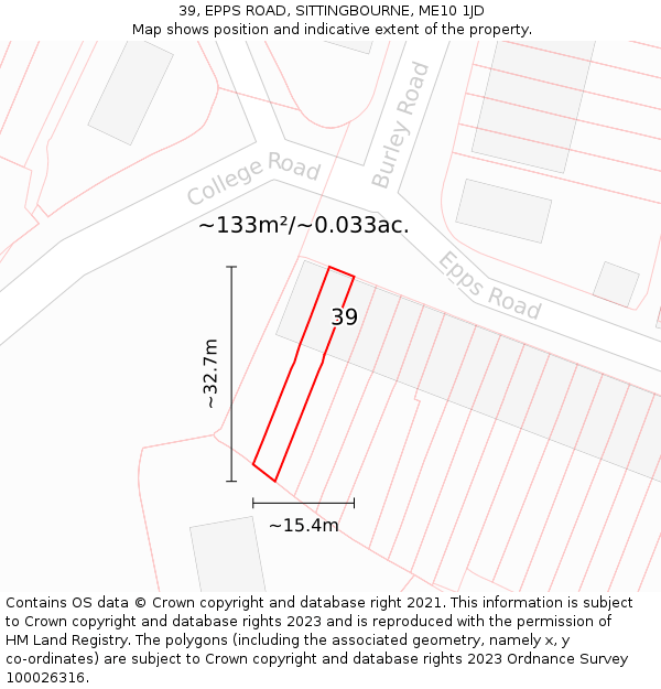 39, EPPS ROAD, SITTINGBOURNE, ME10 1JD: Plot and title map
