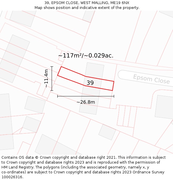 39, EPSOM CLOSE, WEST MALLING, ME19 6NX: Plot and title map