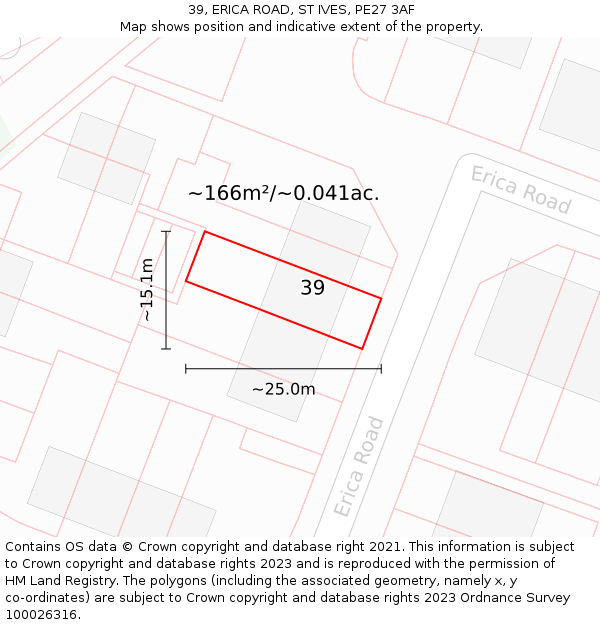 39, ERICA ROAD, ST IVES, PE27 3AF: Plot and title map