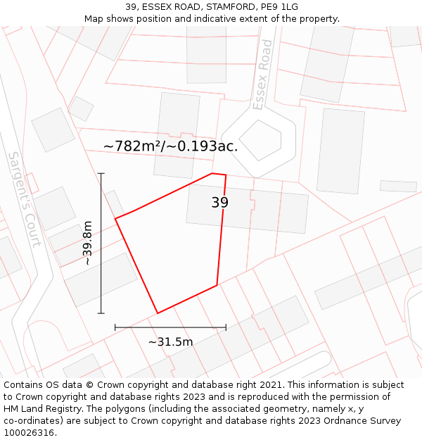 39, ESSEX ROAD, STAMFORD, PE9 1LG: Plot and title map