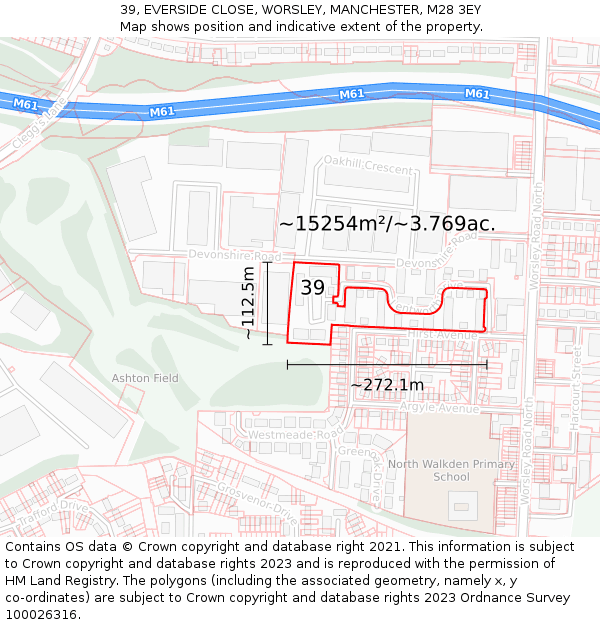 39, EVERSIDE CLOSE, WORSLEY, MANCHESTER, M28 3EY: Plot and title map