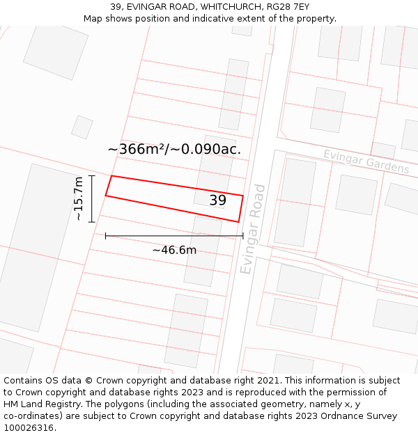 39, EVINGAR ROAD, WHITCHURCH, RG28 7EY: Plot and title map