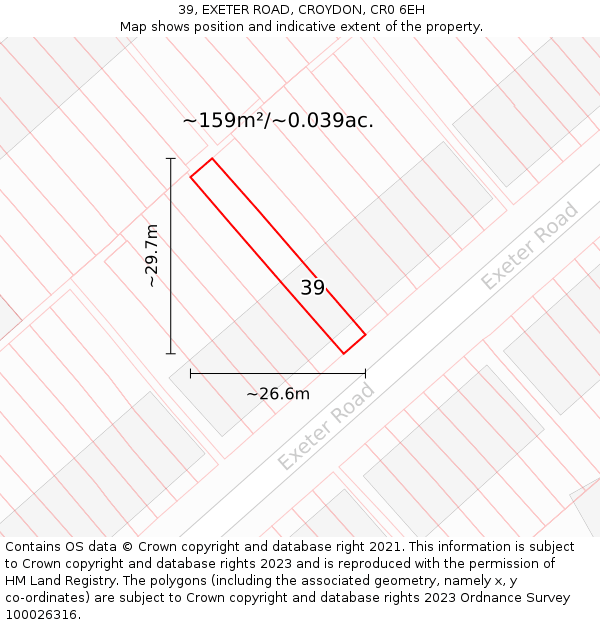 39, EXETER ROAD, CROYDON, CR0 6EH: Plot and title map