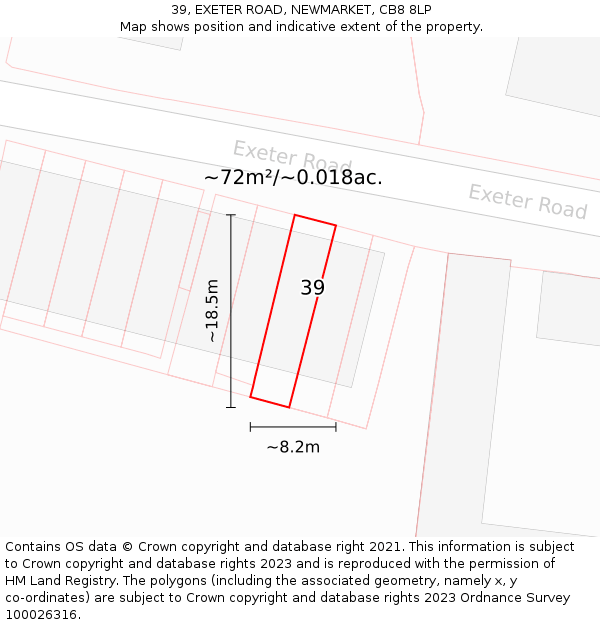 39, EXETER ROAD, NEWMARKET, CB8 8LP: Plot and title map