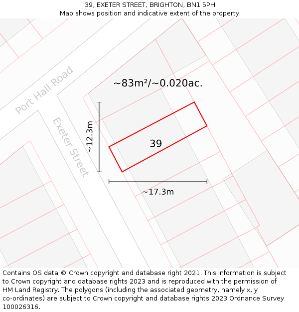 39, EXETER STREET, BRIGHTON, BN1 5PH: Plot and title map