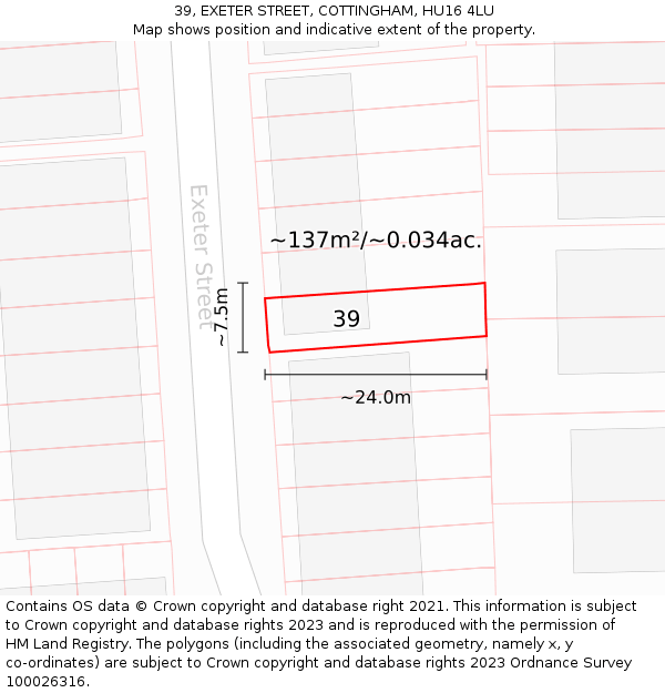 39, EXETER STREET, COTTINGHAM, HU16 4LU: Plot and title map