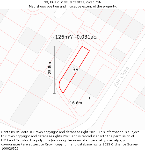 39, FAIR CLOSE, BICESTER, OX26 4YN: Plot and title map