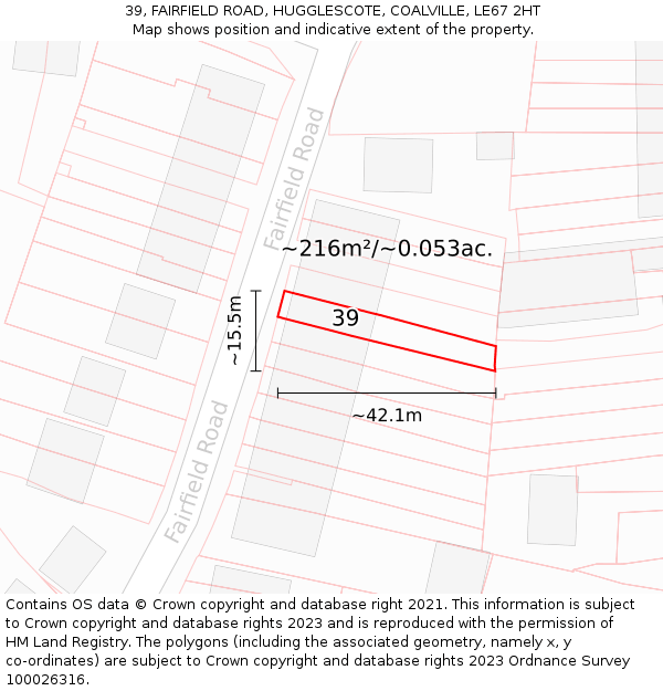 39, FAIRFIELD ROAD, HUGGLESCOTE, COALVILLE, LE67 2HT: Plot and title map