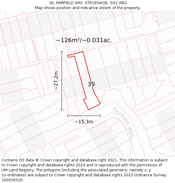 39, FAIRFIELD WAY, STEVENAGE, SG1 6BG: Plot and title map