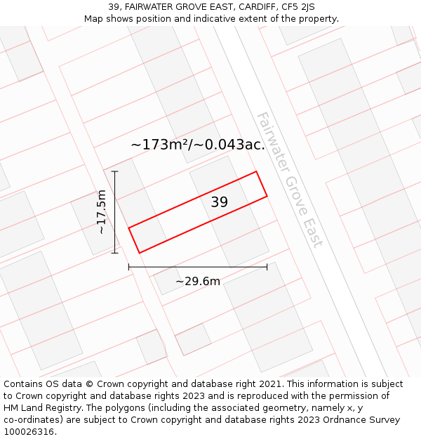 39, FAIRWATER GROVE EAST, CARDIFF, CF5 2JS: Plot and title map