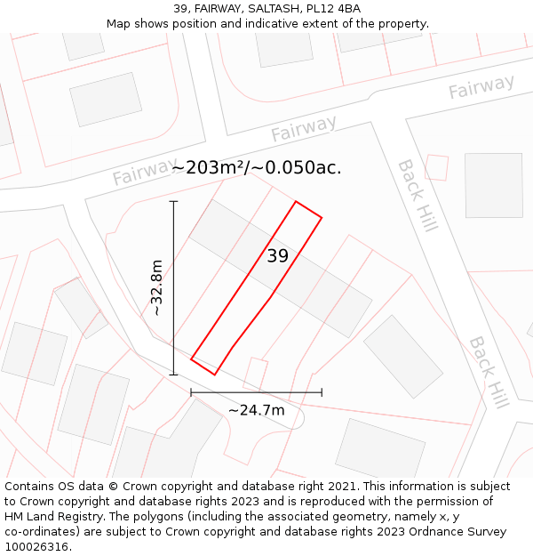 39, FAIRWAY, SALTASH, PL12 4BA: Plot and title map