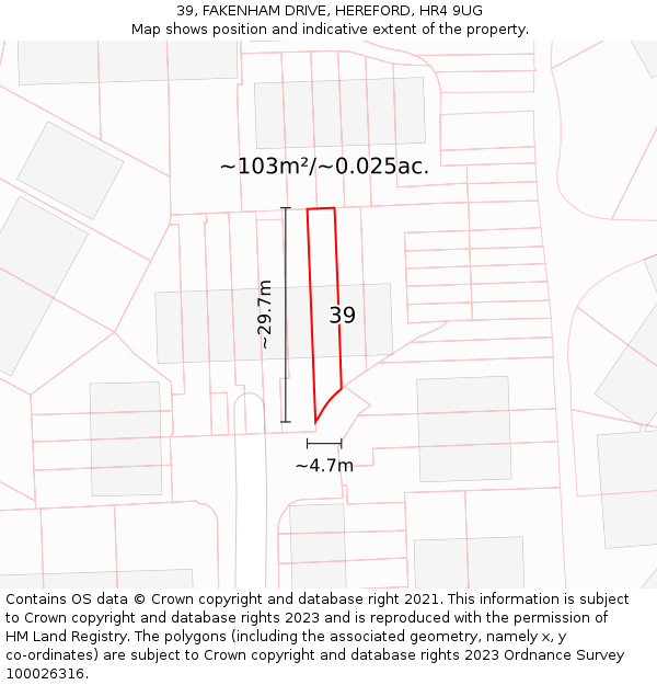 39, FAKENHAM DRIVE, HEREFORD, HR4 9UG: Plot and title map
