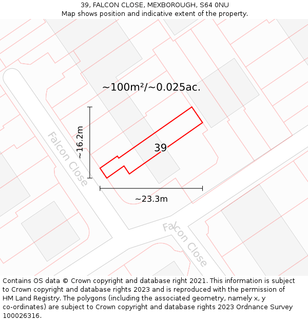 39, FALCON CLOSE, MEXBOROUGH, S64 0NU: Plot and title map