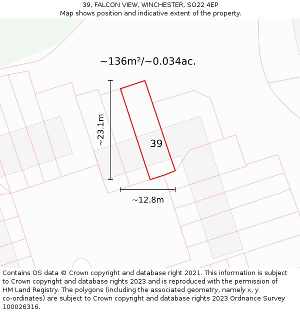 39, FALCON VIEW, WINCHESTER, SO22 4EP: Plot and title map