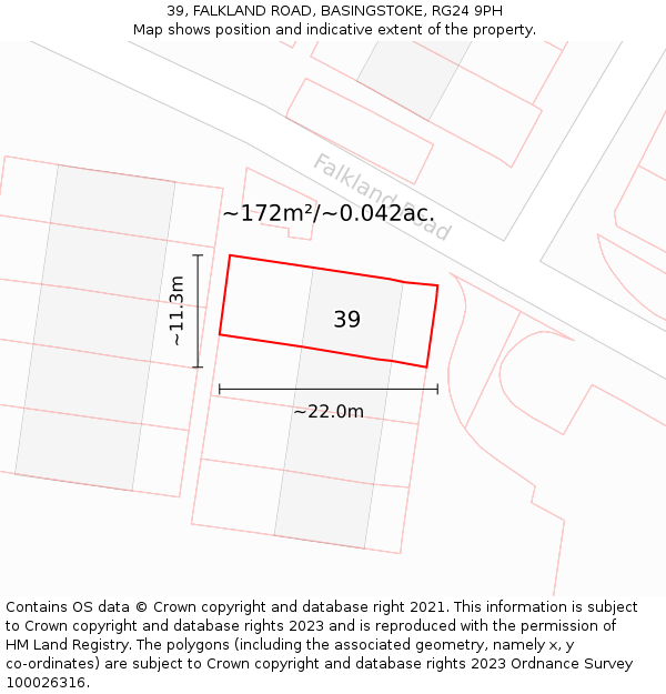 39, FALKLAND ROAD, BASINGSTOKE, RG24 9PH: Plot and title map