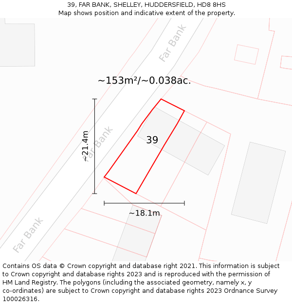 39, FAR BANK, SHELLEY, HUDDERSFIELD, HD8 8HS: Plot and title map