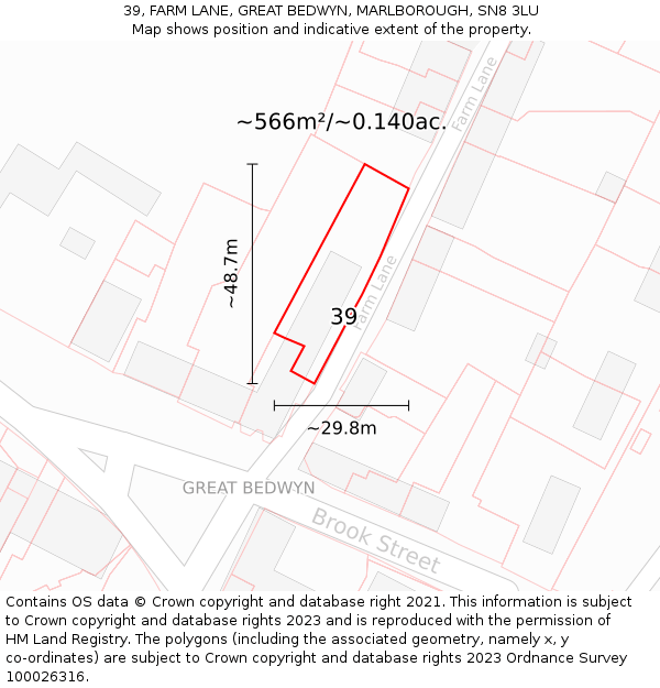 39, FARM LANE, GREAT BEDWYN, MARLBOROUGH, SN8 3LU: Plot and title map