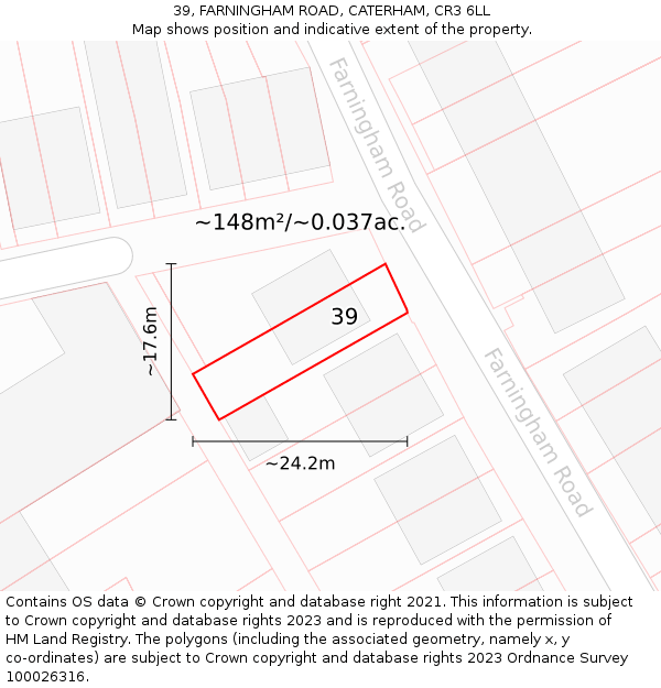 39, FARNINGHAM ROAD, CATERHAM, CR3 6LL: Plot and title map